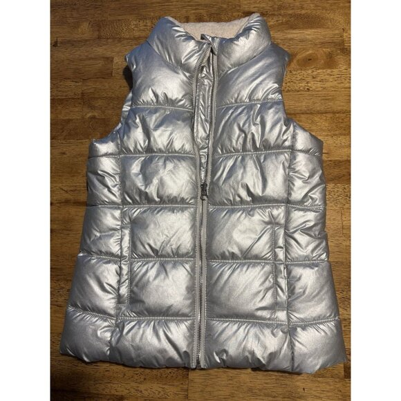 OLD NAVY Frost-Free Sleeveless Puffer Vest Silver Metallic Y2K Girls Size 8 - Picture 1 of 5